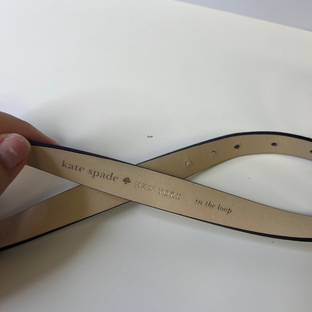Kate Spade New York Black Pebbled Leather Skinny Bow Belt Gold Buckle Medium - Picture 5 of 7